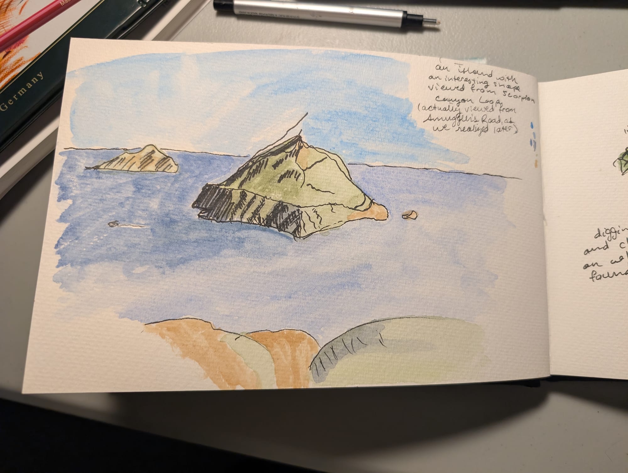 a small island in the Channel Islands, shaped like a pyramid