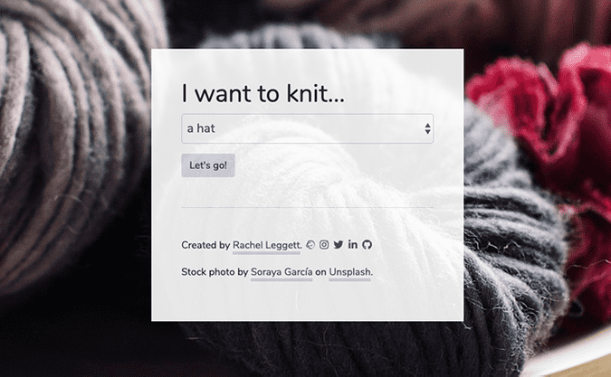 Screenshot of Knitting Recipes homepage.